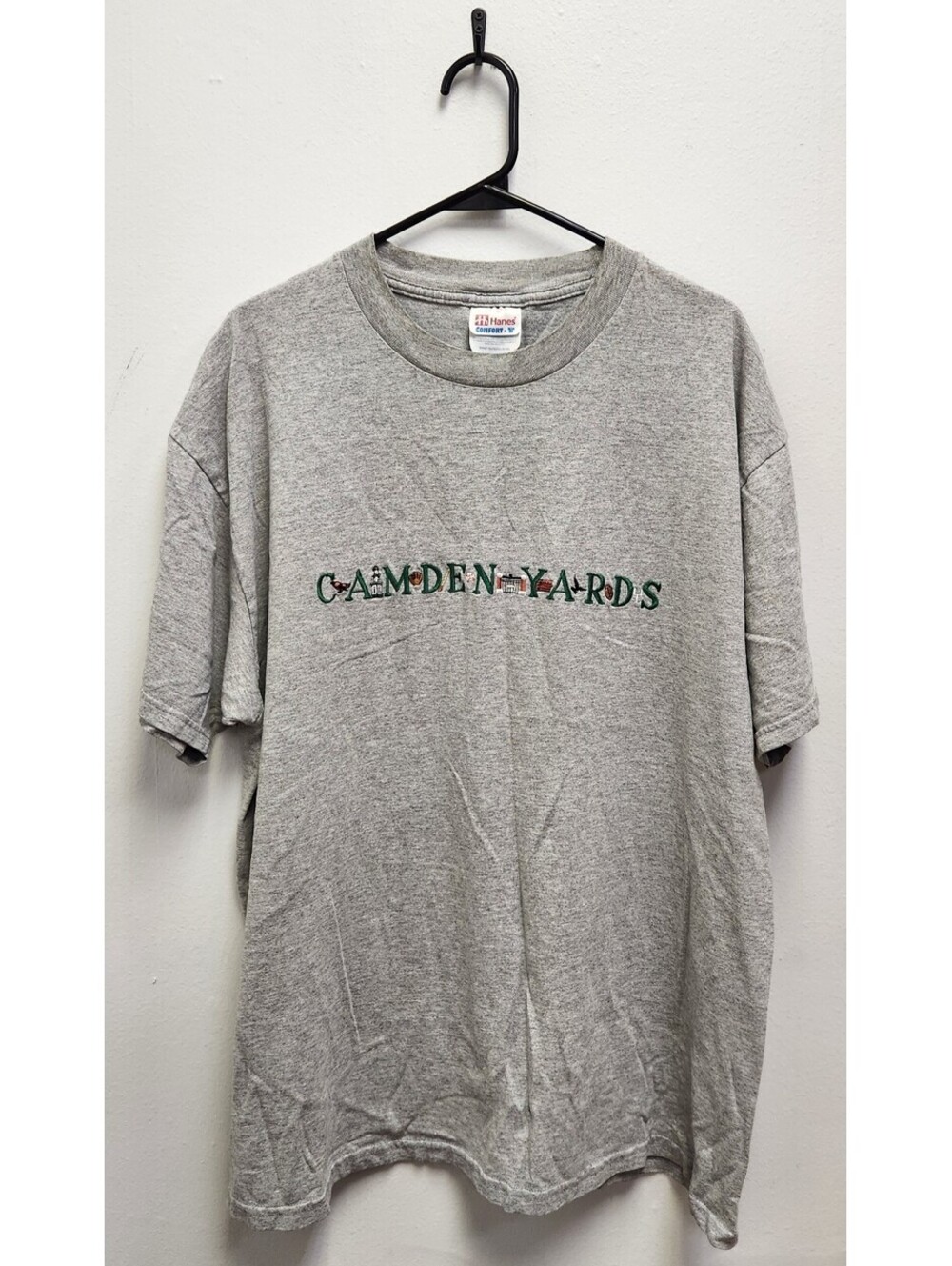 Vintage 90's Camden Yards Embroidered T Shirt Men's XL Heather Gray Orioles MLB